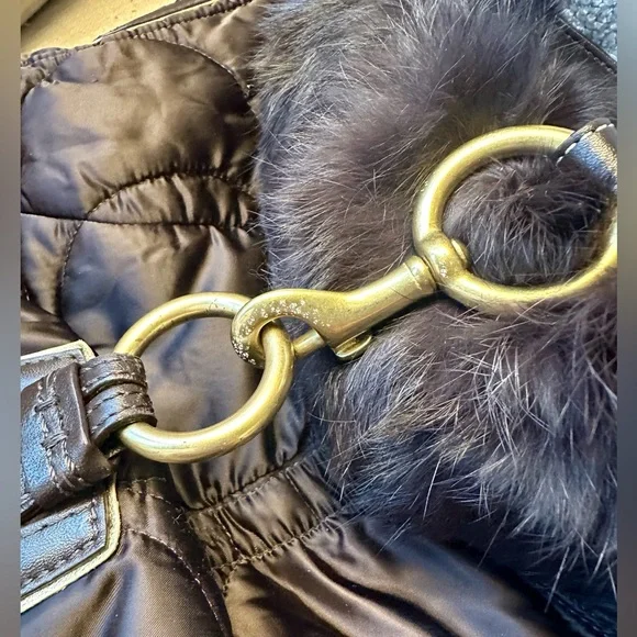 Vintage COACH Dark Brown Quilting Nylon with Fur Opening Shoulder Bag #3587 y2k - Picture 5 of 16